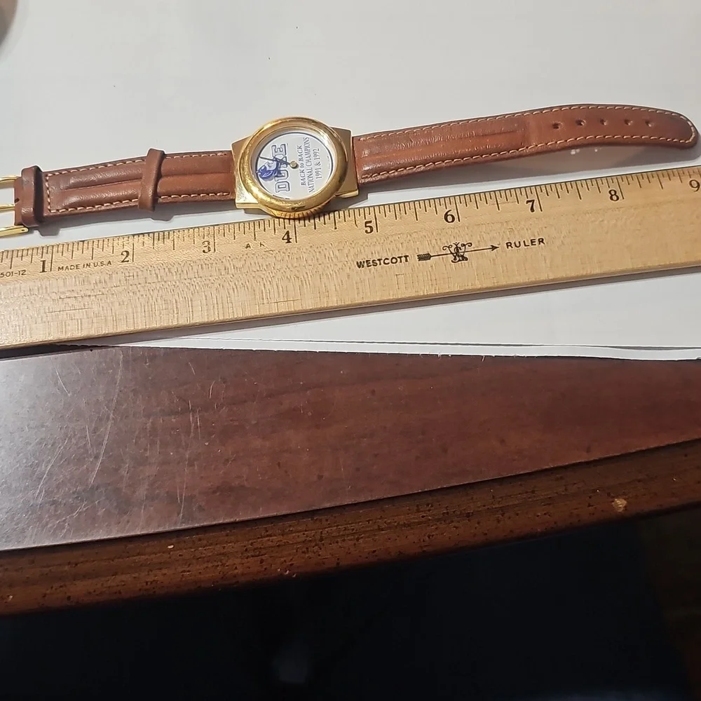 Goldtone Duke University Watch with Brown Leather Strap
